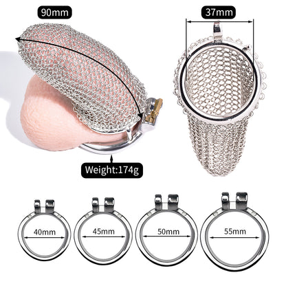 Metal Chastity Cage - Breathable Net - L