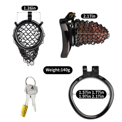 Metal Chastity Cage - Breathable Net - S - Black