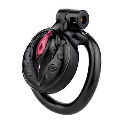 Vagina-Shaped Flat Chastity Cage - Black & Red