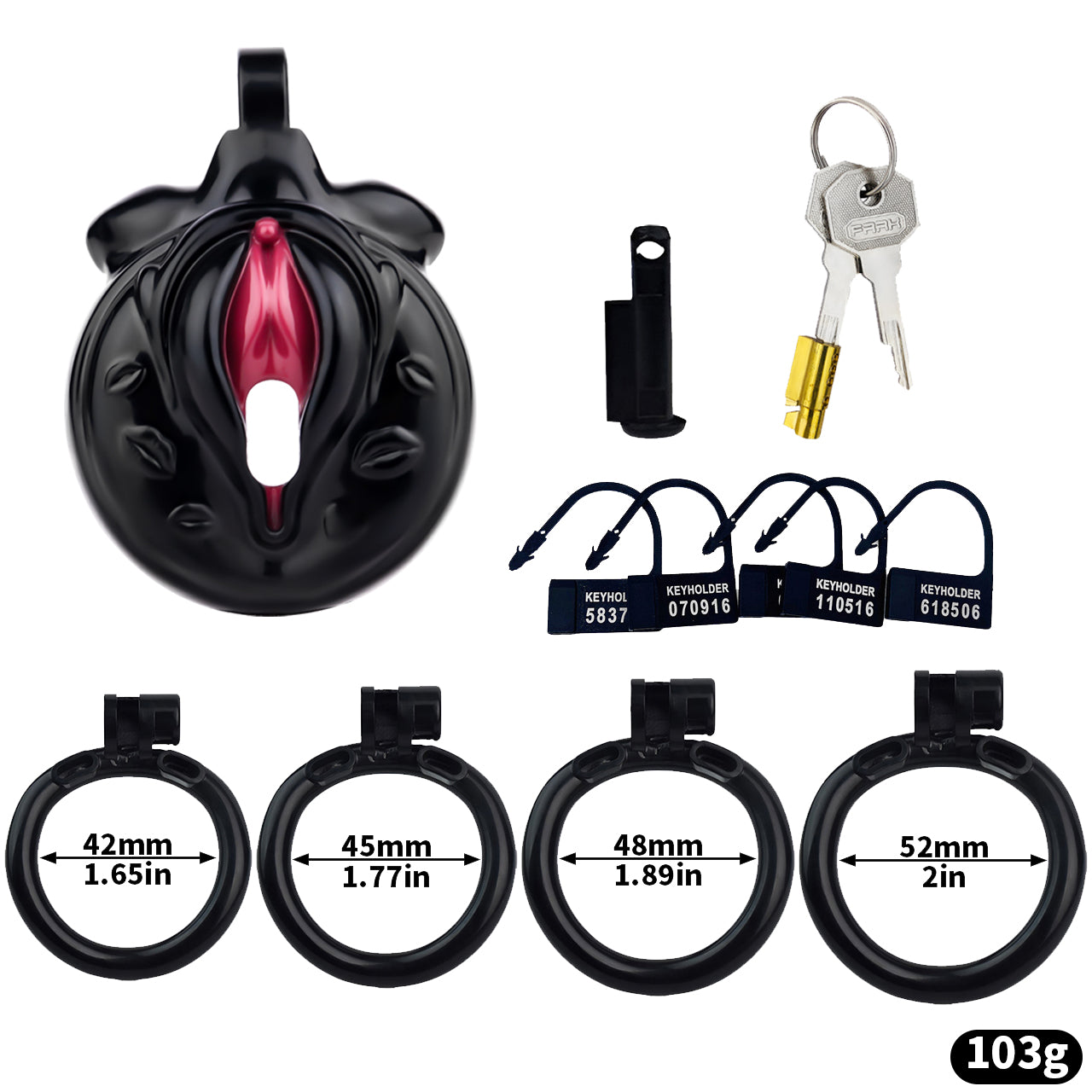 Vagina-Shaped Flat Chastity Cage - Black & Red