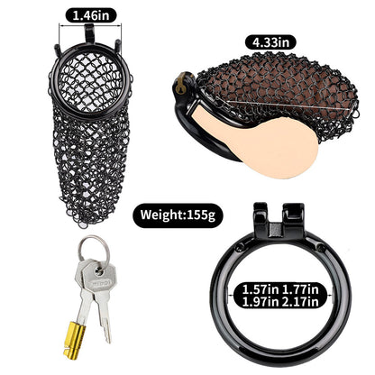 Metal Chastity Cage - Breathable Net - XL - Black