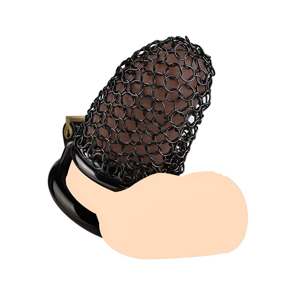 Metal Chastity Cage - Breathable Net - M - Black