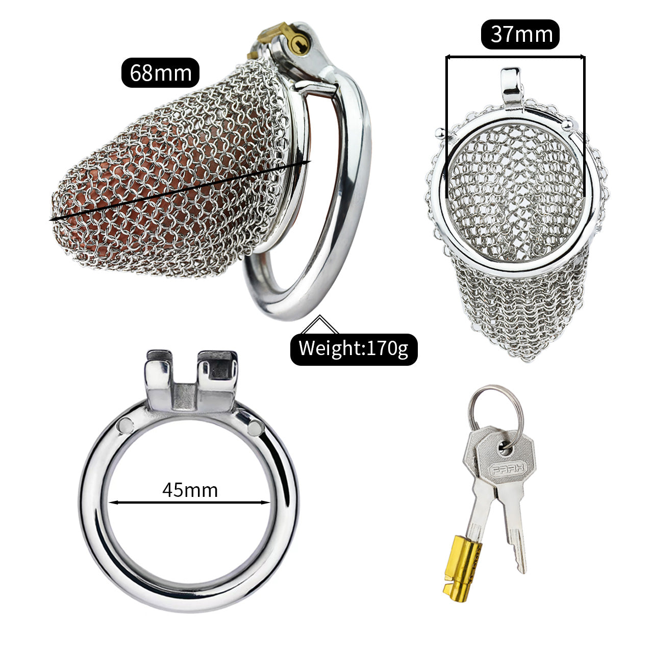 Metal Chastity Cage - Breathable Net - M