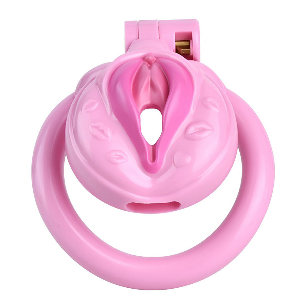 Vagina-Shaped Flat Chastity Cage - Pink