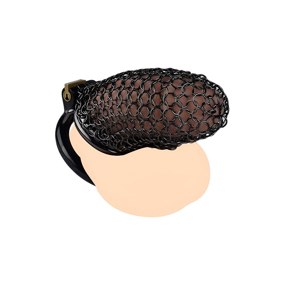 Metal Chastity Cage - Breathable Net - L - Black