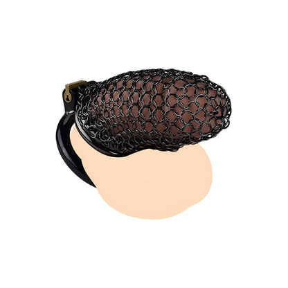 Metal Chastity Cage - Breathable Net - L - Black