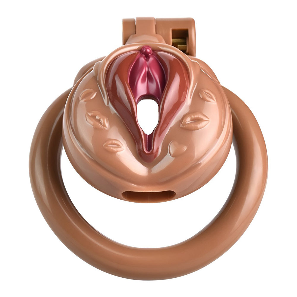 Vagina-Shaped Flat Chastity Cage - Nude