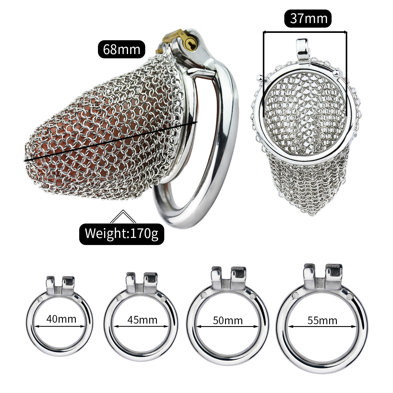 Metal Chastity Cage - Breathable Net - M