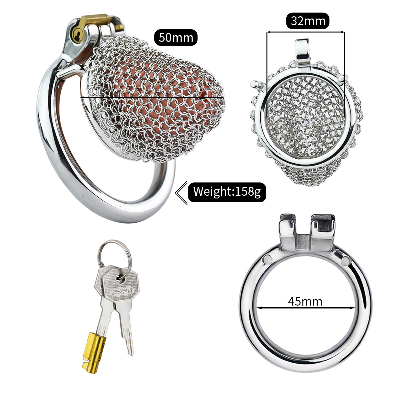 Metal Chastity Cage - Breathable Net - S