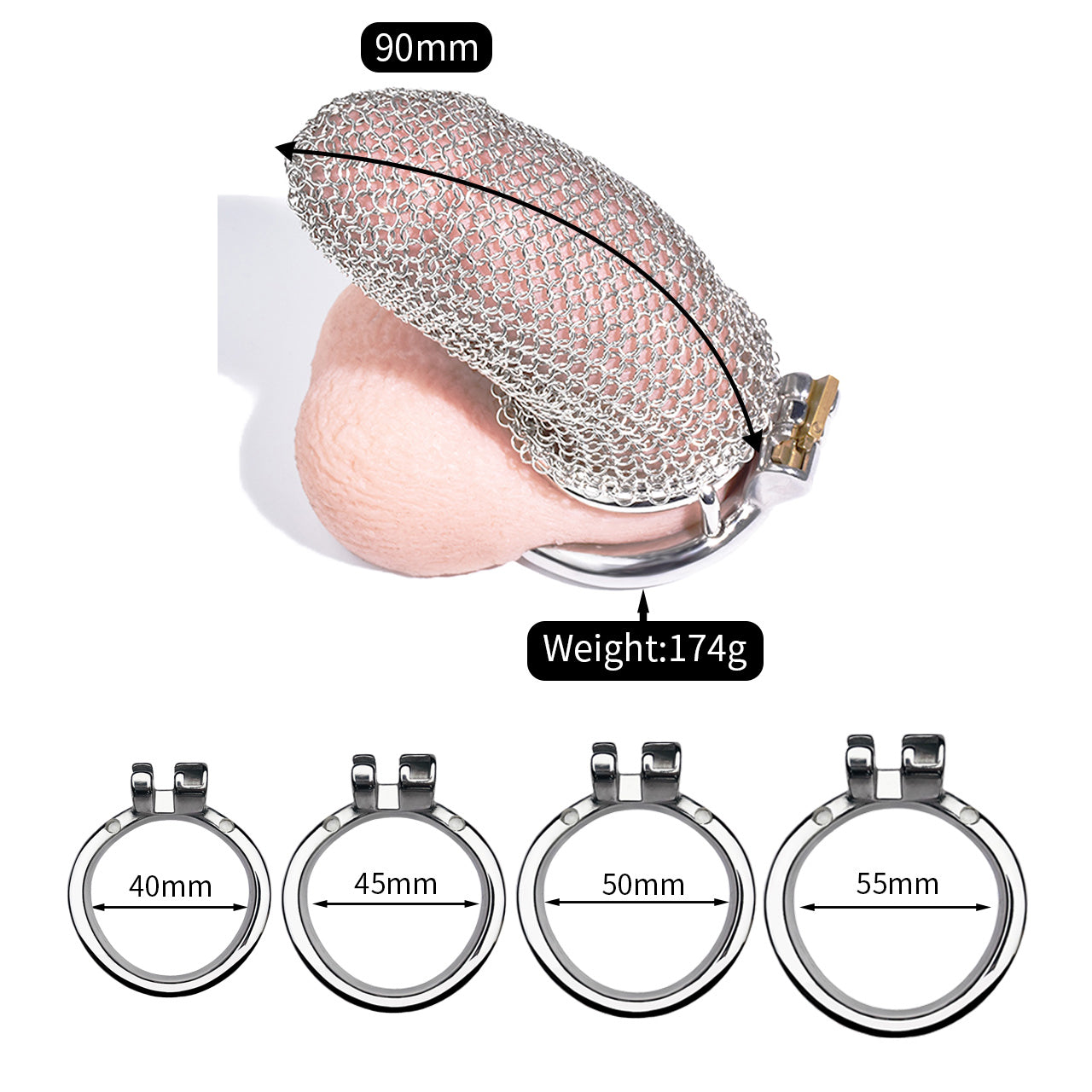 Metal Chastity Cage - Breathable Net - L