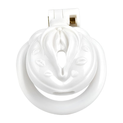 Vagina-Shaped Flat Chastity Cage - White