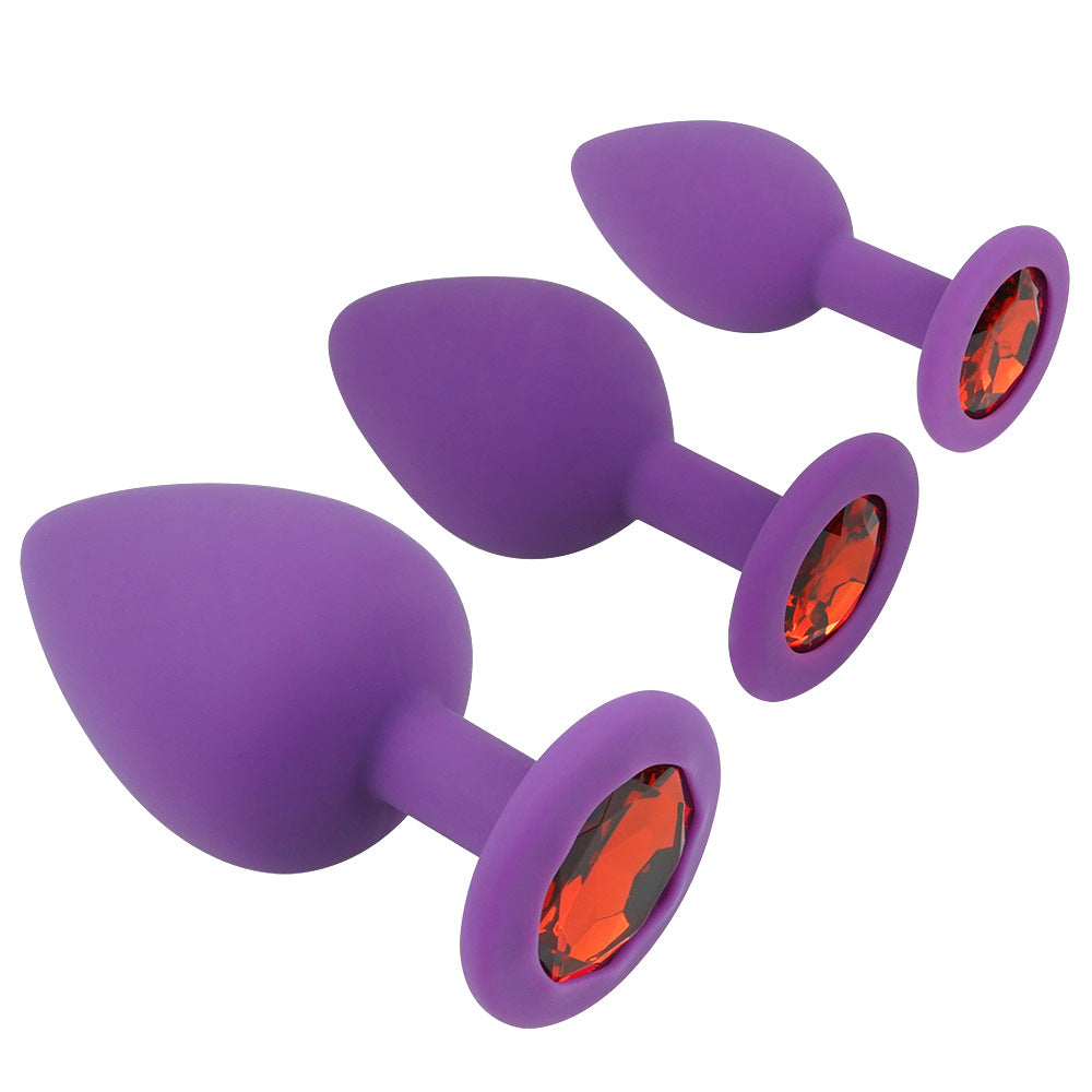 Purple Silicone Butt Plug Kit With Diamond