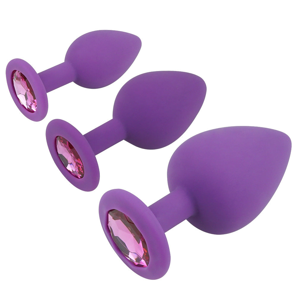 Purple Silicone Butt Plug Kit With Diamond