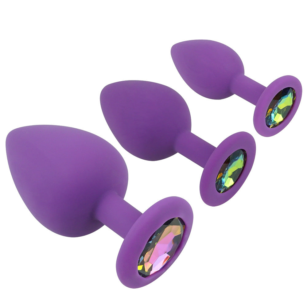 Purple Silicone Butt Plug Kit With Diamond