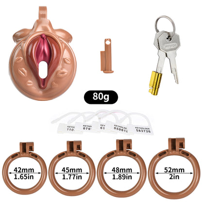 Vagina-Shaped Flat Chastity Cage - Nude