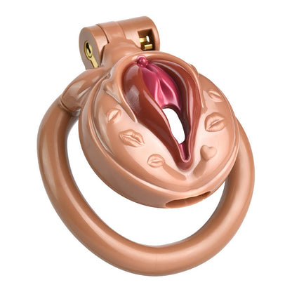 Vagina-Shaped Flat Chastity Cage - Nude