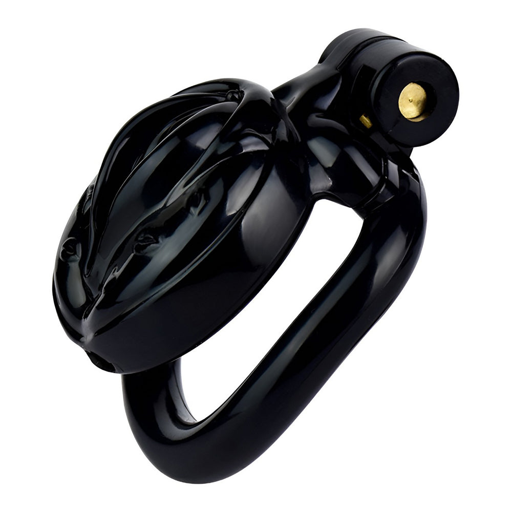 Vagina-Shaped Flat Chastity Cage - Black