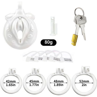 Vagina-Shaped Flat Chastity Cage - White