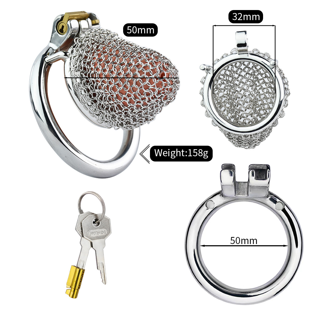 Metal Chastity Cage - Breathable Net - S