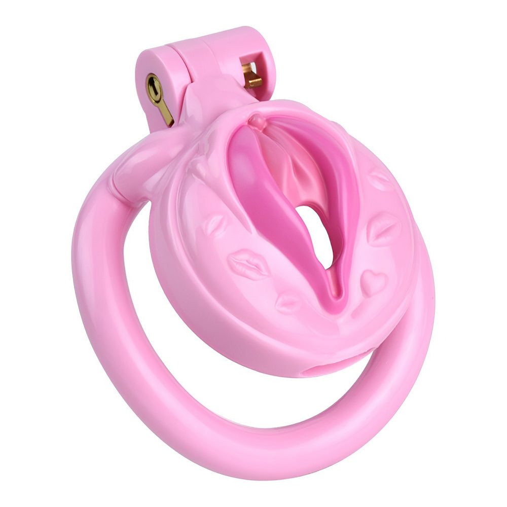 Vagina-Shaped Flat Chastity Cage - Pink