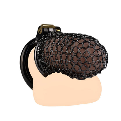 Metal Chastity Cage - Breathable Net - M - Black