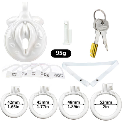 Vagina-Shaped Flat Chastity Cage - White