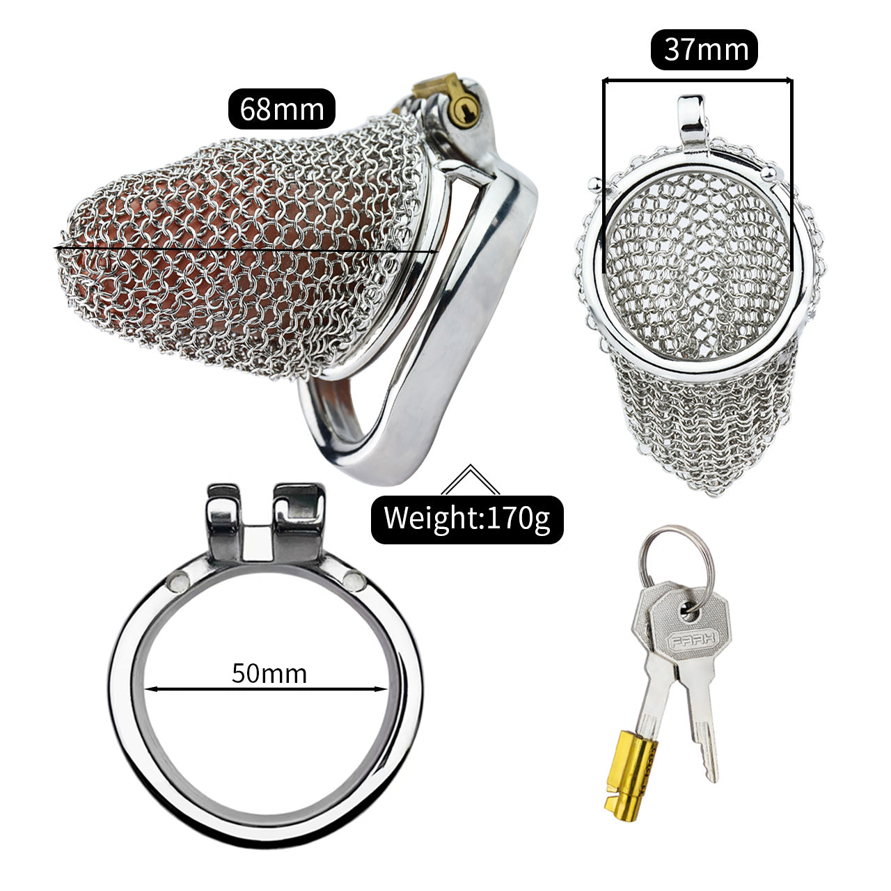 Metal Chastity Cage - Breathable Net - M