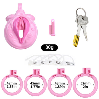 Vagina-Shaped Flat Chastity Cage - Pink