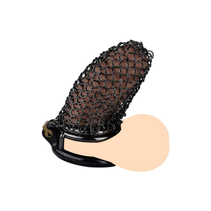 Metal Chastity Cage - Breathable Net - L - Black