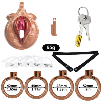 Vagina-Shaped Flat Chastity Cage - Nude