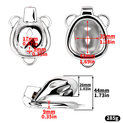 "Secure small chastity cage designed for long-term chastity and chastity femdom dynamics."