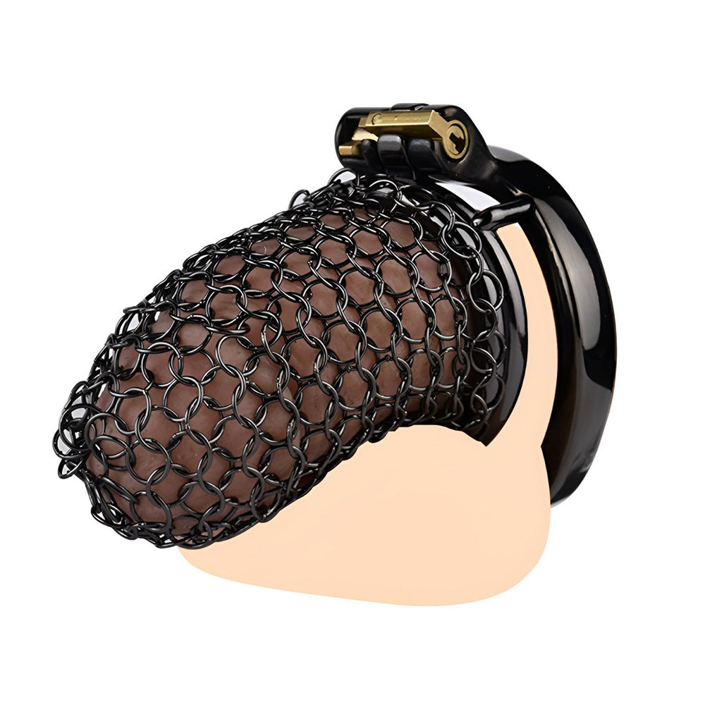 Metal Chastity Cage - Breathable Net - M - Black