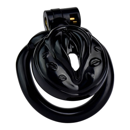 Vagina-Shaped Flat Chastity Cage - Black