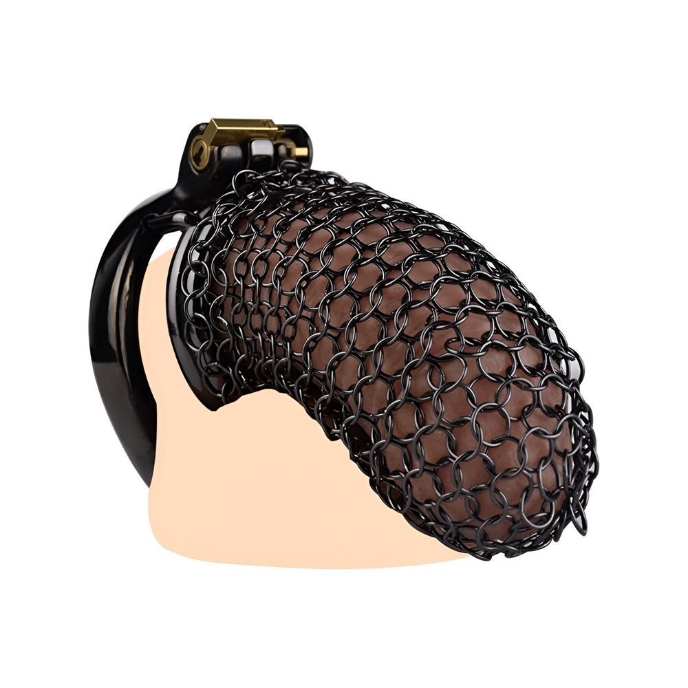 Metal Chastity Cage - Breathable Net - L - Black