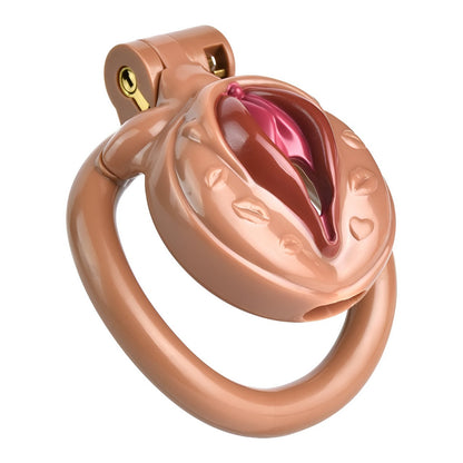 Vagina-Shaped Flat Chastity Cage - Nude