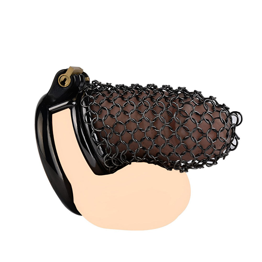 Metal Chastity Cage - Breathable Net - M - Black