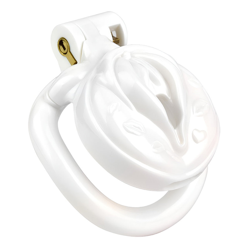 Vagina-Shaped Flat Chastity Cage - White