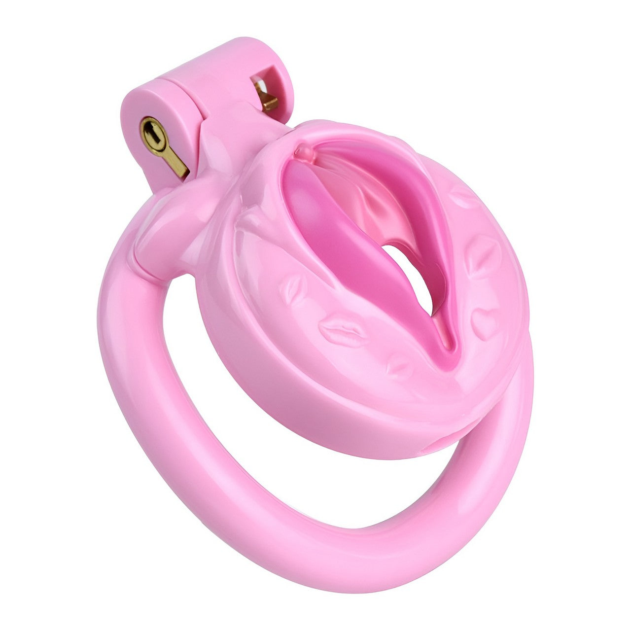 Vagina-Shaped Flat Chastity Cage - Pink