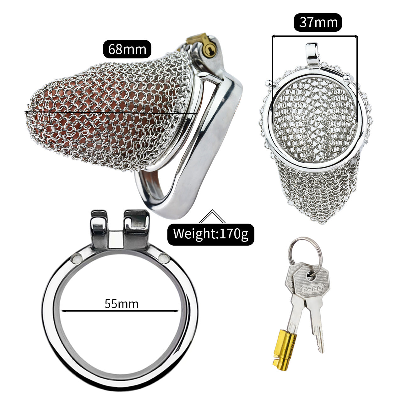 Metal Chastity Cage - Breathable Net - M