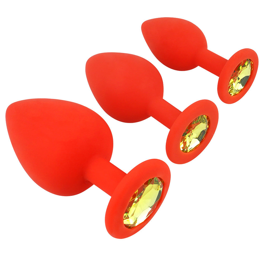 Red Silicone Butt Plug Kit With Diamond