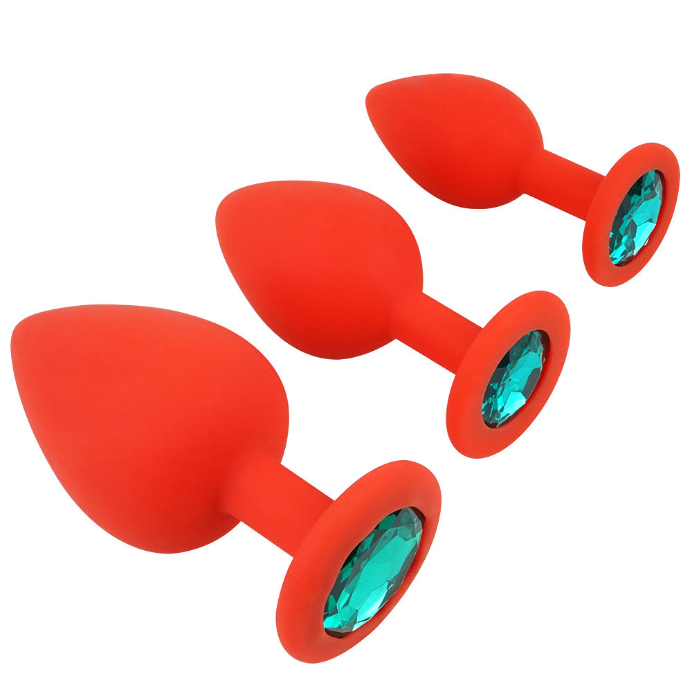 Red Silicone Butt Plug Kit With Diamond