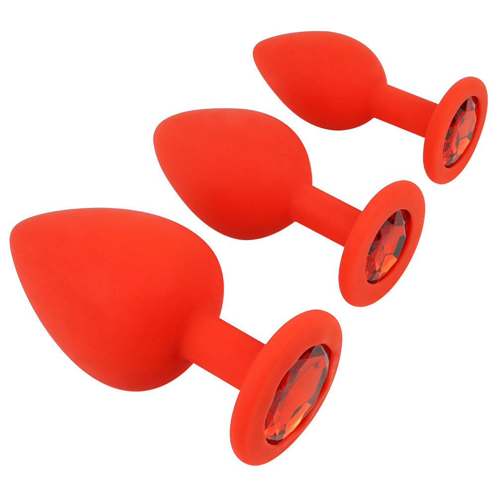 Red Silicone Butt Plug Kit With Diamond