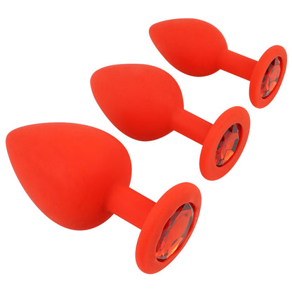 Red Silicone Butt Plug Kit With Diamond