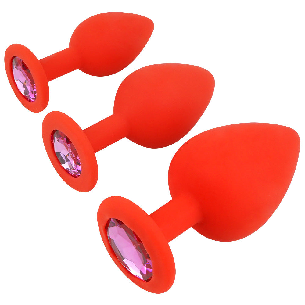 Red Silicone Butt Plug Kit With Diamond