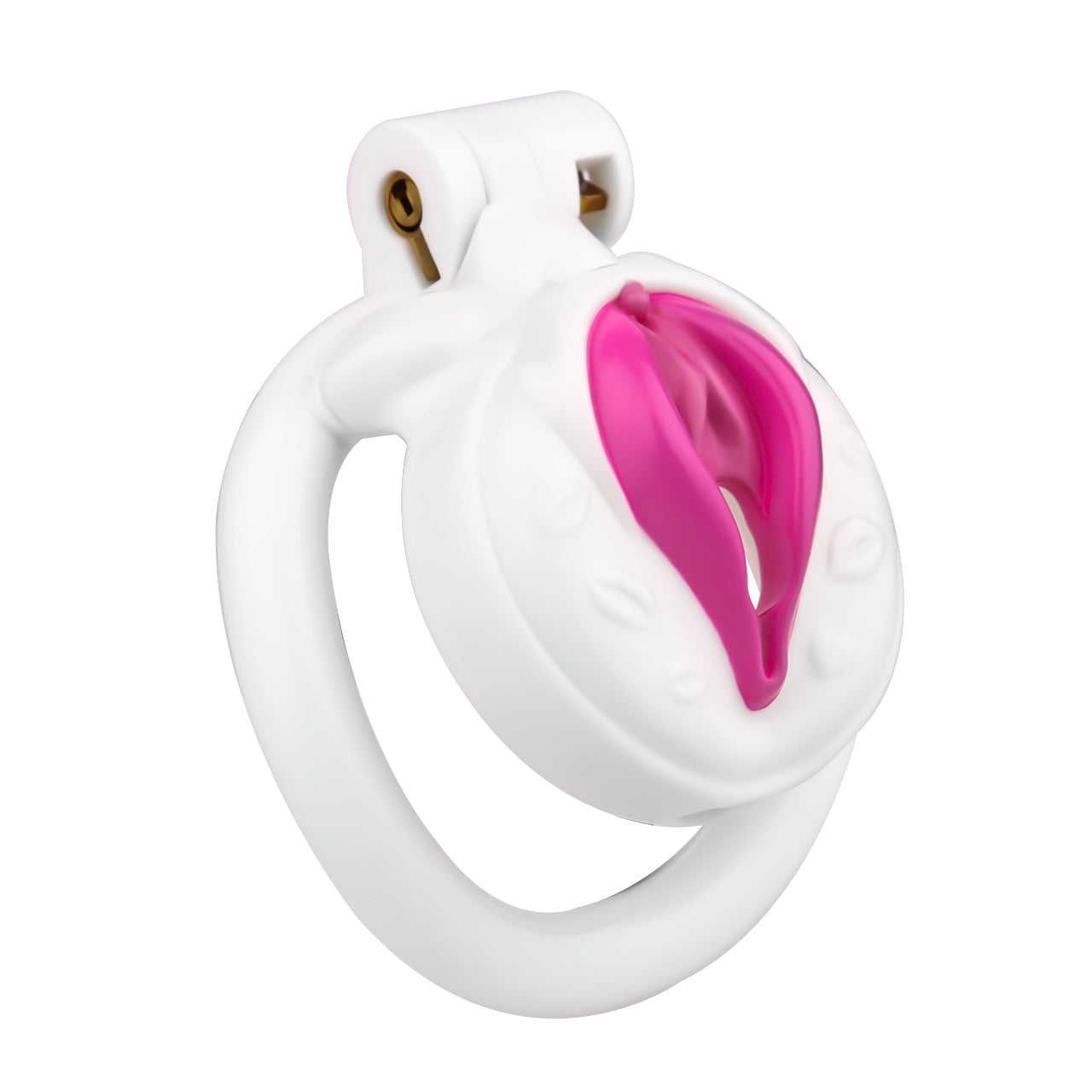 Vagina-Shaped Flat Chastity Cage - White & Pink