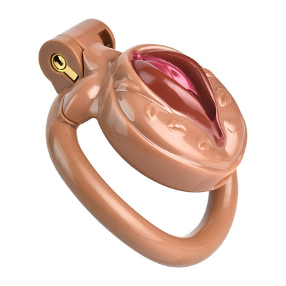 Vagina-Shaped Flat Chastity Cage - Nude