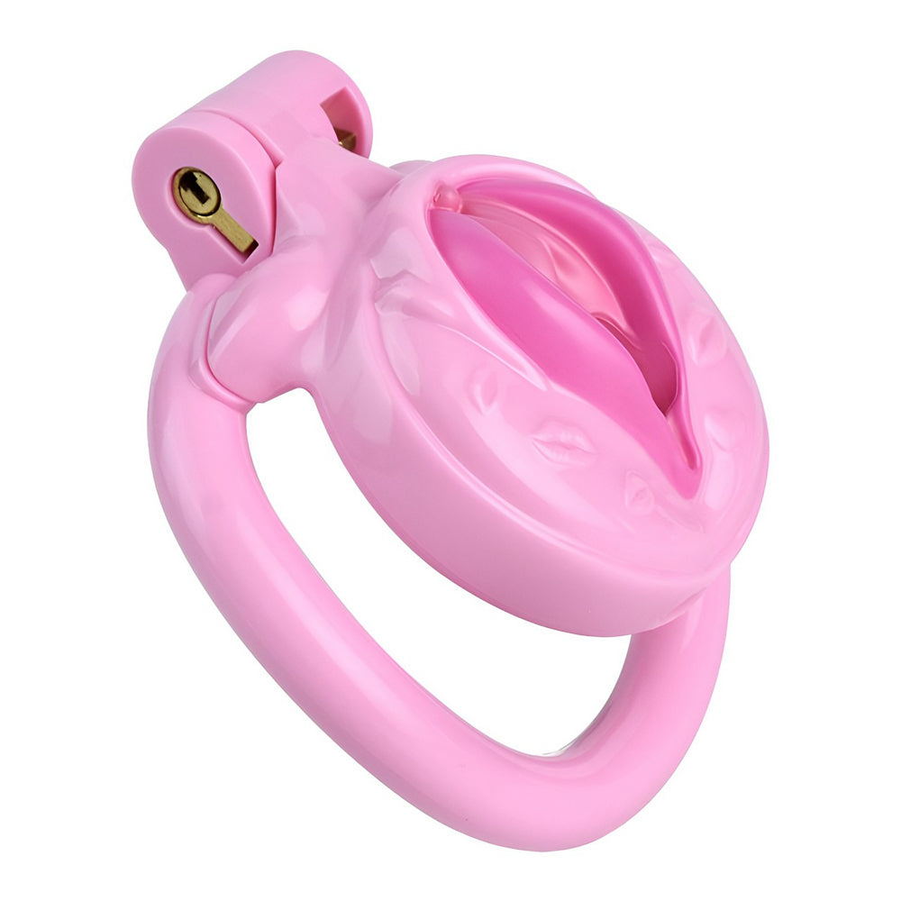 Vagina-Shaped Flat Chastity Cage - Pink