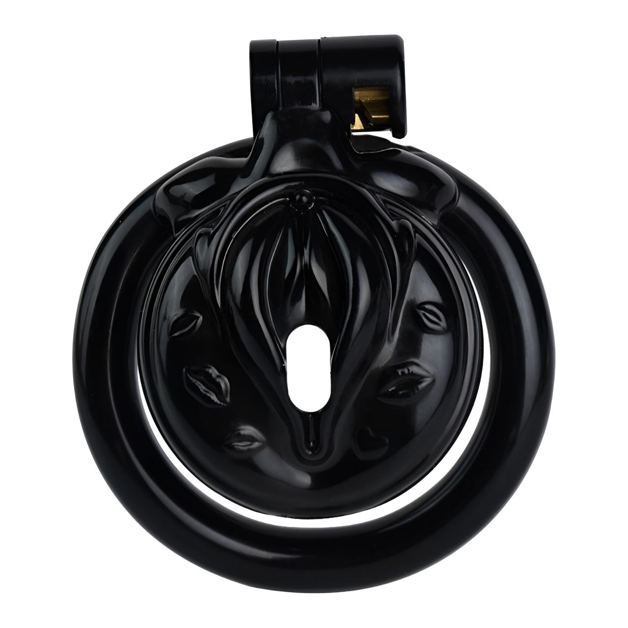 Vagina-Shaped Flat Chastity Cage - Black