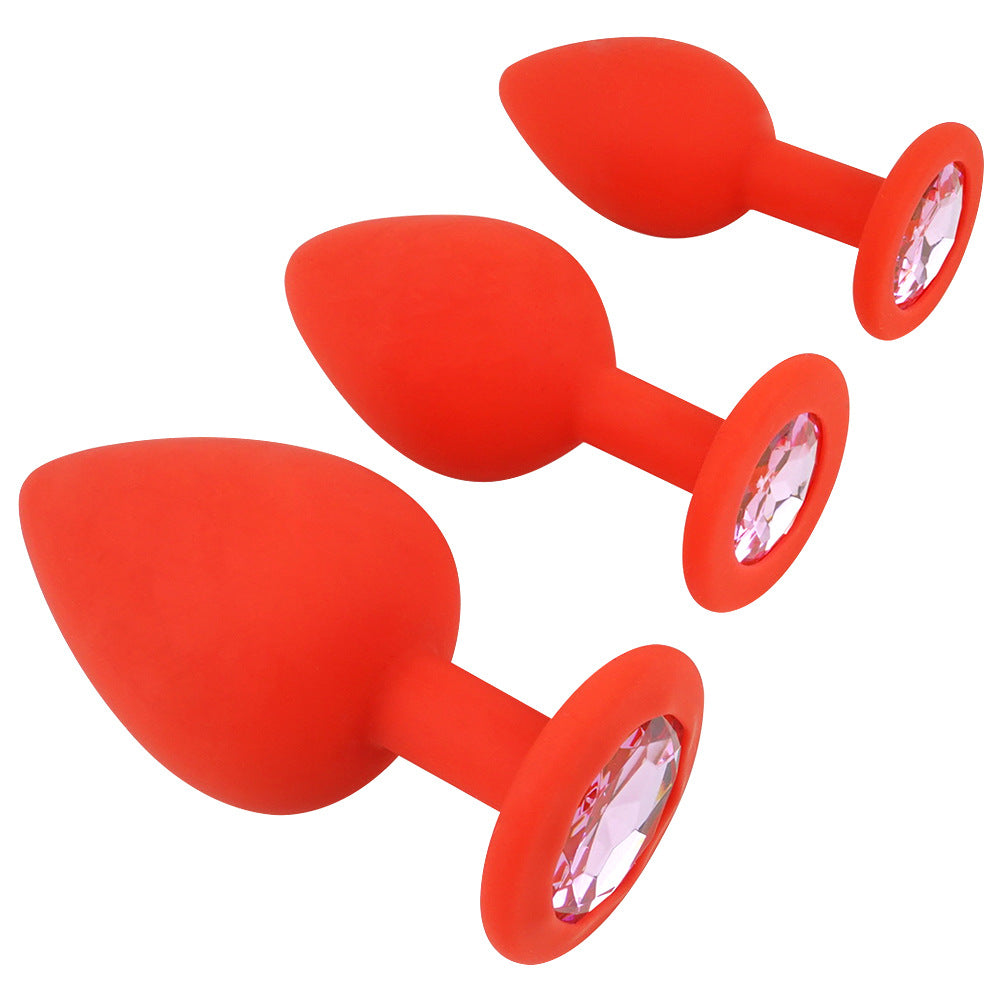 Red Silicone Butt Plug Kit With Diamond