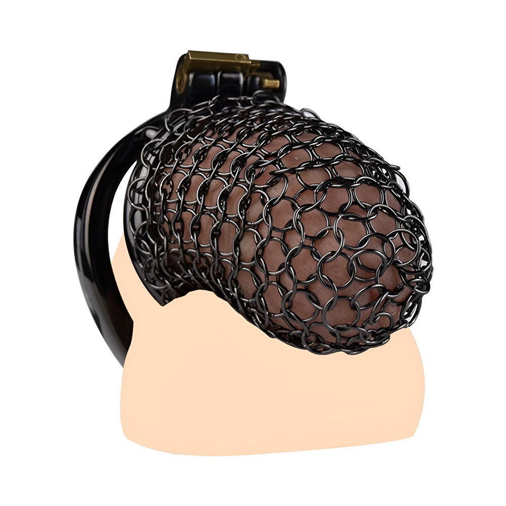 Metal Chastity Cage - Breathable Net - M - Black